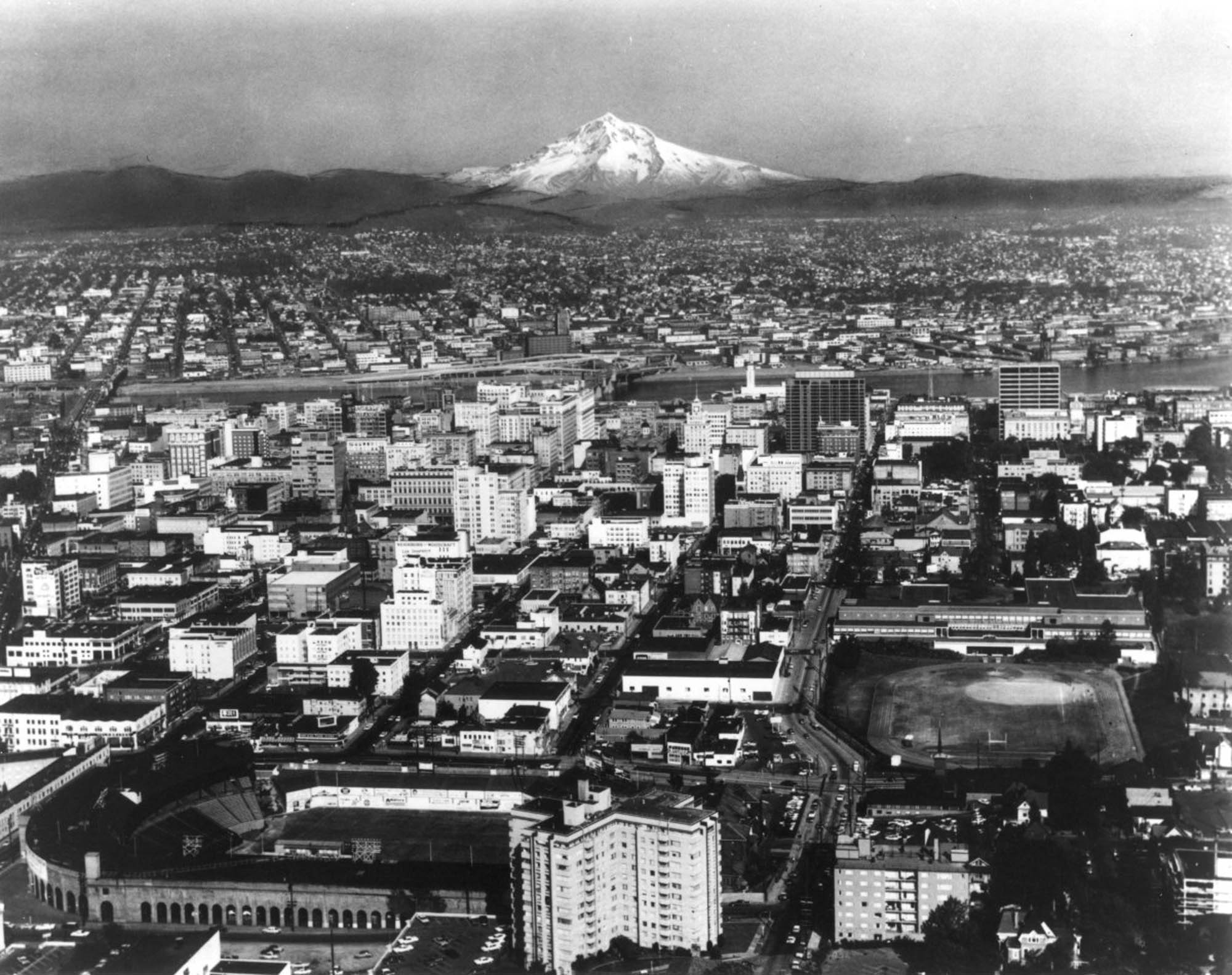 a2001-007-479-cofc-aerial-downtown-portland-to-mt-hood-with-civic-stadium-c1963